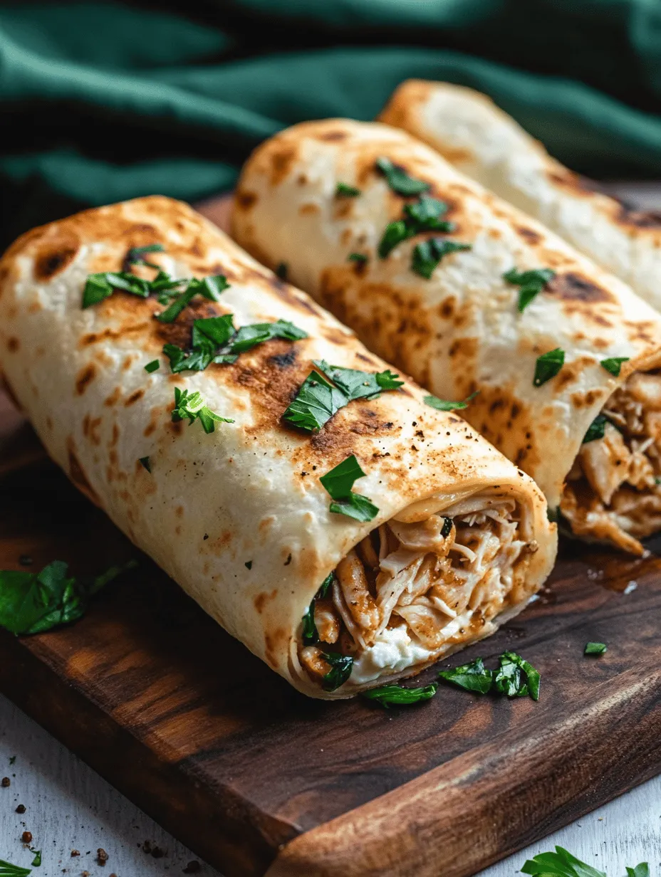 Cheesy Garlic Chicken Wraps bring together a delightful medley of textures and flavors that are hard to resist. The tender, shredded chicken provides a hearty base, while the creamy cheeses create a luscious mouthfeel that contrasts beautifully with the slight crunch of the tortilla. Garlic, a beloved ingredient in countless cuisines, infuses the wraps with its distinctive, robust flavor, enhancing the overall dining experience.