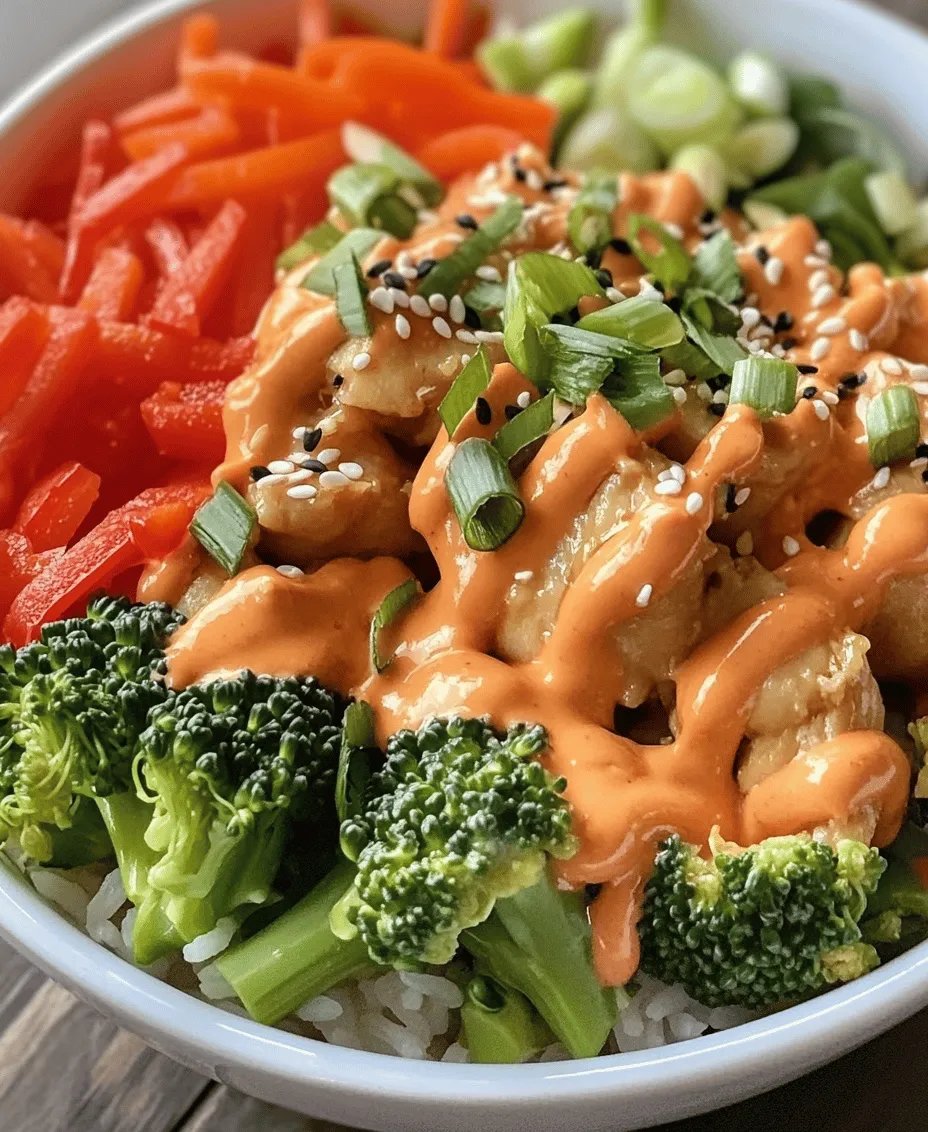 Welcome to the delightful world of the Bang Bang Chicken Bowl, a dish that masterfully combines vibrant flavors, striking visuals, and wholesome ingredients. This irresistible bowl features juicy chicken, colorful vegetables, and aromatic jasmine rice, all brought together by a creamy, spicy sauce that ignites your taste buds. With its perfect balance of protein, vegetables, and carbohydrates, the Bang Bang Chicken Bowl stands out not only for its flavor but also for its health-conscious appeal, making it an excellent choice for anyone looking to enjoy a delicious yet nutritious meal.