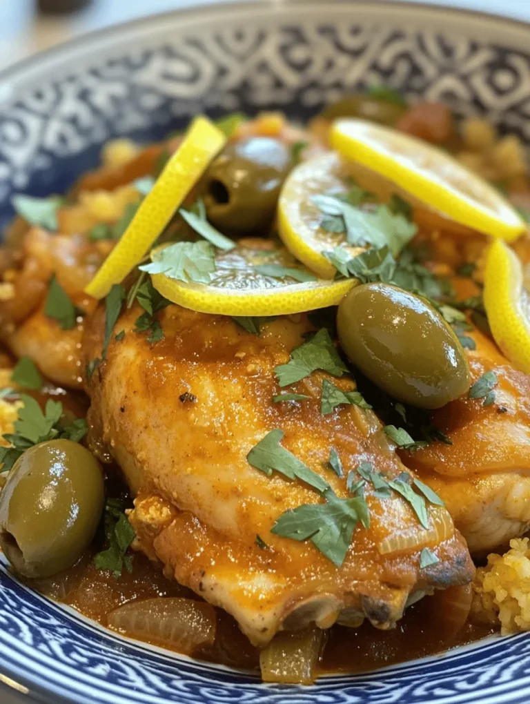 Explore the rich flavors of Moroccan cuisine with this Aromatic Chicken Tagine with Olives and Preserved Lemons. This dish beautifully combines tender chicken thighs with an array of spices, adding depth and warmth that is characteristic of traditional tagines. Perfect for family gatherings or a cozy dinner, this recipe not only satisfies the palate but also introduces a wonderful cultural experience. The combination of savory chicken, tangy preserved lemons, and briny olives creates a dish that is both complex and comforting, making it a standout choice for any culinary occasion.