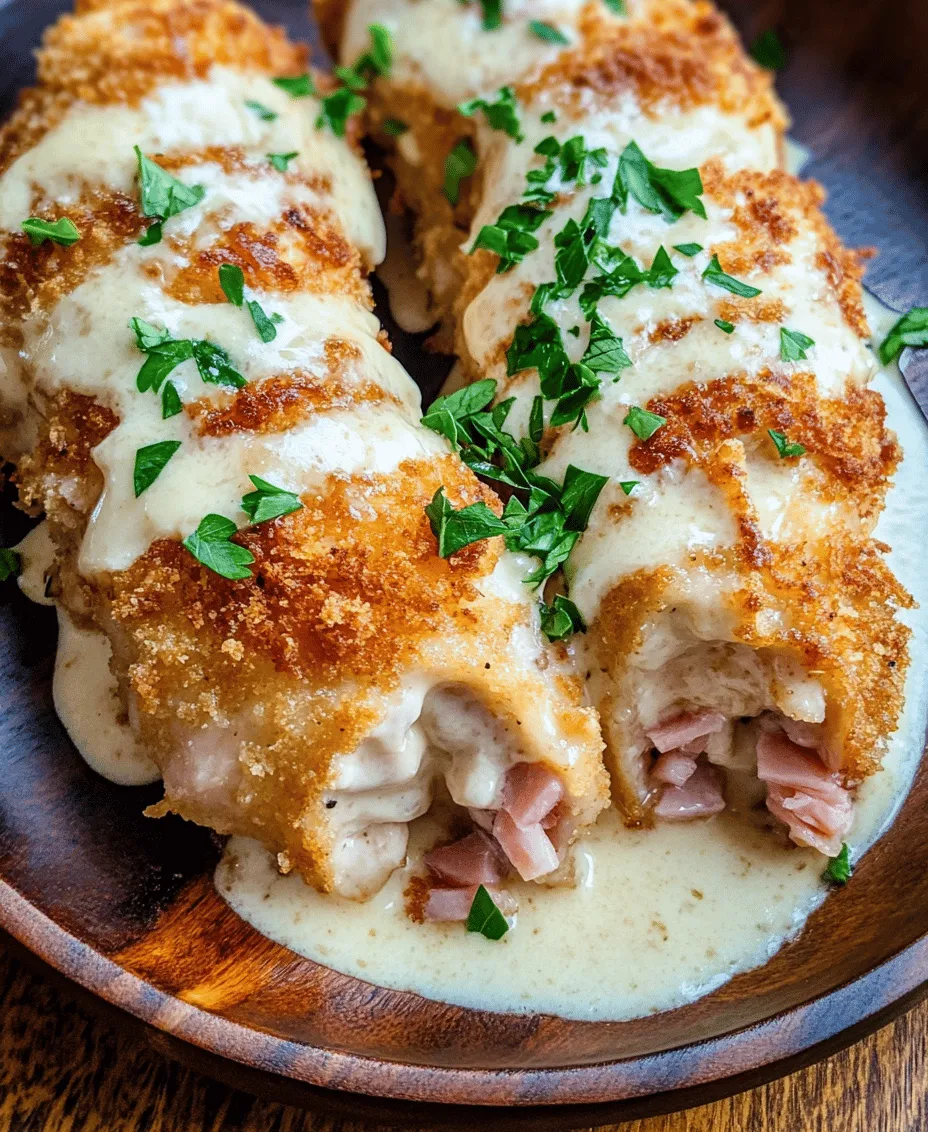 Chicken Cordon Bleu is a dish that brings a sense of elegance and comfort to the dinner table. This mouthwatering creation marries tender, juicy chicken with savory ham and melty Swiss cheese, all enveloped in a crispy, golden coating. While the traditional version is already a favorite among home cooks and food lovers alike, this recipe elevates the classic preparation by introducing a rich and creamy Swiss cheese sauce. This sauce not only enhances the flavors of the dish but also adds a luxurious touch that transforms a simple meal into a gourmet experience. Whether you're planning a dinner party or looking for a cozy family meal, Chicken Cordon Bleu with Creamy Swiss Cheese Sauce is sure to impress both your guests and your taste buds.