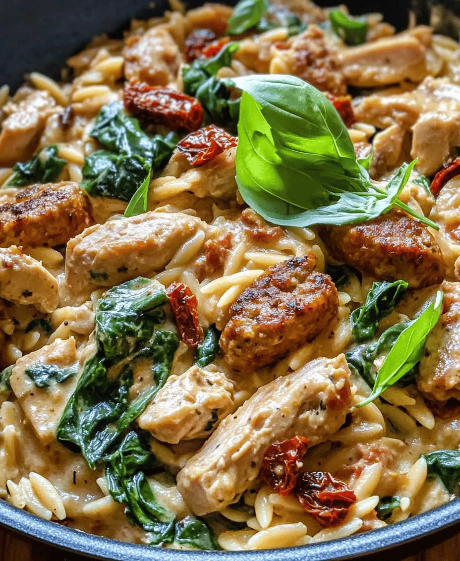 If you're searching for a quick, flavorful, and comforting meal that will please the whole family, look no further than the Creamy Chicken Sausage Orzo Skillet. This dish combines the hearty texture of orzo pasta with savory chicken sausage, vibrant spinach, and tangy sun-dried tomatoes. It’s a delightful symphony of flavors that come together in just one pan, making cleanup a breeze and allowing you more time to enjoy your meal.