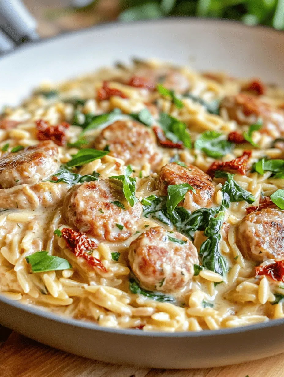 If you're searching for a quick, flavorful, and comforting meal that will please the whole family, look no further than the Creamy Chicken Sausage Orzo Skillet. This dish combines the hearty texture of orzo pasta with savory chicken sausage, vibrant spinach, and tangy sun-dried tomatoes. It’s a delightful symphony of flavors that come together in just one pan, making cleanup a breeze and allowing you more time to enjoy your meal.