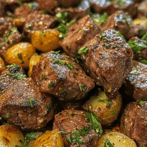 If you're searching for a quick, delicious dish that can elevate your weeknight dinners, look no further than Garlic Butter Steak Bites and Potatoes. This mouthwatering recipe combines tender, juicy steak bites with perfectly roasted baby potatoes, all enveloped in a rich garlic butter sauce that will leave your taste buds dancing. Whether you're cooking for your family or entertaining guests, this dish is sure to impress without requiring hours in the kitchen.