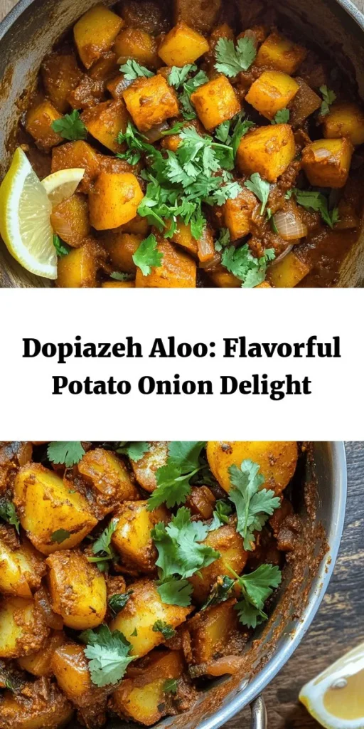 Discover the deliciousness of Dopiazeh Aloo Delight! This warming dish features tender potatoes simmered with golden brown onions and fragrant spices like cumin, turmeric, and garam masala. Perfect for a cozy dinner, it only takes about 50 minutes to make and serves four. Garnish with fresh cilantro and serve with lemon wedges for a burst of flavor. Pair it with rice or flatbread for a complete meal that your family will love!