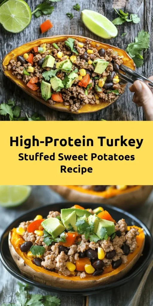 Savor the deliciousness of high protein ground turkey stuffed sweet potatoes! This nutritious recipe features roasted sweet potatoes filled with a savory mixture of ground turkey, black beans, corn, and bell peppers, all seasoned to perfection. Top it off with creamy avocado and fresh cilantro for a delightful meal. Perfect for a wholesome dinner or meal prep! Ready in just over an hour, this dish is both filling and flavorful. Enjoy healthy eating!