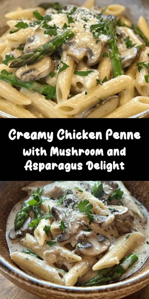 Indulge in this Creamy Mushroom and Asparagus Chicken Penne that's sure to impress! In just 30 minutes, you’ll have a delightful dish packed with tender chicken, vibrant asparagus, and savory mushrooms tossed in a rich cream sauce. Perfect for busy weeknights or weekend feasts, this recipe combines comfort and flavor. Don't forget to top it off with freshly grated Parmesan and parsley for a burst of freshness! Add this to your dinner rotation today!