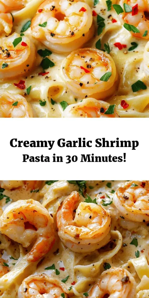 Indulge in a deliciously creamy garlic shrimp pasta that's perfect for a weeknight dinner! With tender fettuccine, succulent shrimp sautéed in fragrant garlic, and a rich Parmesan cream sauce, this dish is both simple and impressive. Ready in just 30 minutes, it's easy to customize with red chili flakes for a spicy kick or fresh parsley for a vibrant touch. Treat yourself and impress your loved ones with this delightful pasta recipe!