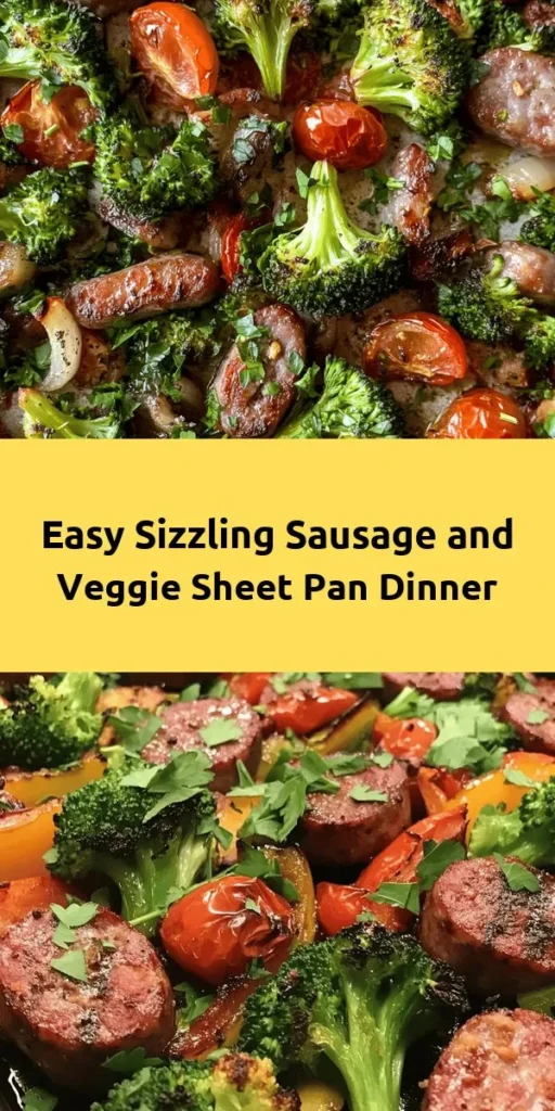 Get ready for a delicious and easy weeknight dinner with this Sizzling Sheet Pan Sausage & Veggies recipe! Packed with smoked sausage, vibrant veggies like broccoli, bell peppers, and cherry tomatoes, this dish is not only colorful but bursting with flavor thanks to garlic and herbs. Simply toss everything together, roast, and enjoy a meal that's ready in just 35 minutes. Perfect for busy evenings or meal prep! Don't forget the fresh parsley for a tasty finish.