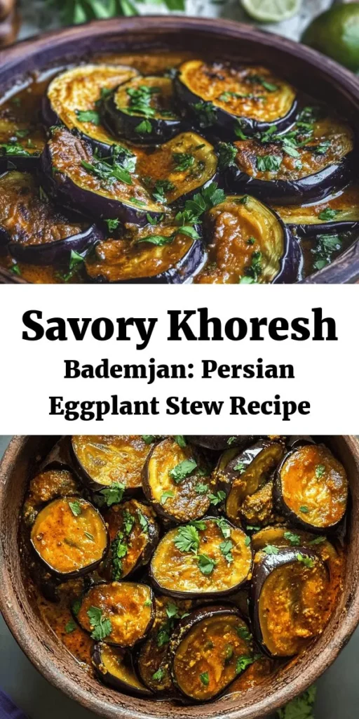 Discover the rich flavors of Khoresh Bademjan, a Persian eggplant stew that’s both comforting and delicious! This hearty dish features tender eggplants fried to perfection, marinated in a spiced broth with beef or a vegetarian option. The combination of turmeric, cumin, and cinnamon creates a warm aroma that will fill your kitchen. Serve it over fluffy basmati rice for a satisfying meal. Perfect for impressing guests or enjoying a cozy family dinner.