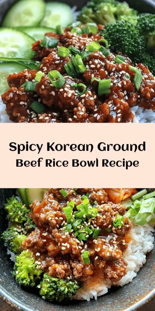 Savor the flavors of Korea with this Spicy Korean Ground Beef Bowl! This easy recipe features lean ground beef simmered in a spicy sauce made from soy sauce, brown sugar, and garlic, combined with fresh ginger for an extra kick. Serve it over fluffy jasmine rice, topped with broccoli and garnished with sesame seeds and green onions. For an authentic touch, add sliced cucumbers and kimchi. Perfect for a quick weeknight dinner that’s full of flavor!