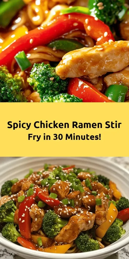 Whip up a quick and flavorful meal with this Spicy Chicken Ramen Stir Fry! In just 30 minutes, you can enjoy tender chicken, vibrant bell peppers, and broccoli tossed with perfectly cooked ramen noodles. A delicious blend of sesame oil, soy sauce, and sriracha adds the perfect kick. Ideal for a weeknight dinner or meal prep, this dish is sure to please the whole family. Don’t forget the garnish of green onions and sesame seeds for that extra touch!