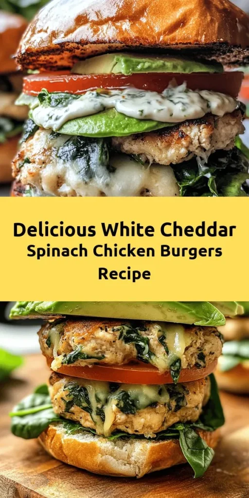 Try these White Cheddar and Spinach Chicken Burgers for a delicious twist on your classic burger night! Packed with flavor from fresh spinach and creamy white cheddar, these juicy chicken patties are easy to make and perfect for any occasion. Serve them on whole grain buns and top with avocado, tomato, and garlic aioli for a tasty meal everyone will love. Ready in just 30 minutes, they’re a healthy and satisfying option for your dinner table!
