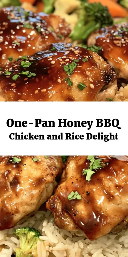 Discover the delicious flavors of this One-Pan Honey BBQ Chicken Rice! Perfect for busy nights, this easy recipe brings together juicy chicken thighs, aromatic garlic, and sweet honey BBQ sauce, all simmered with fluffy rice and vibrant mixed veggies. Cook everything in one skillet for a hassle-free meal that’s ready in just 40 minutes. Garnish with fresh parsley for a pop of color. Enjoy a comforting dish that the whole family will love!
