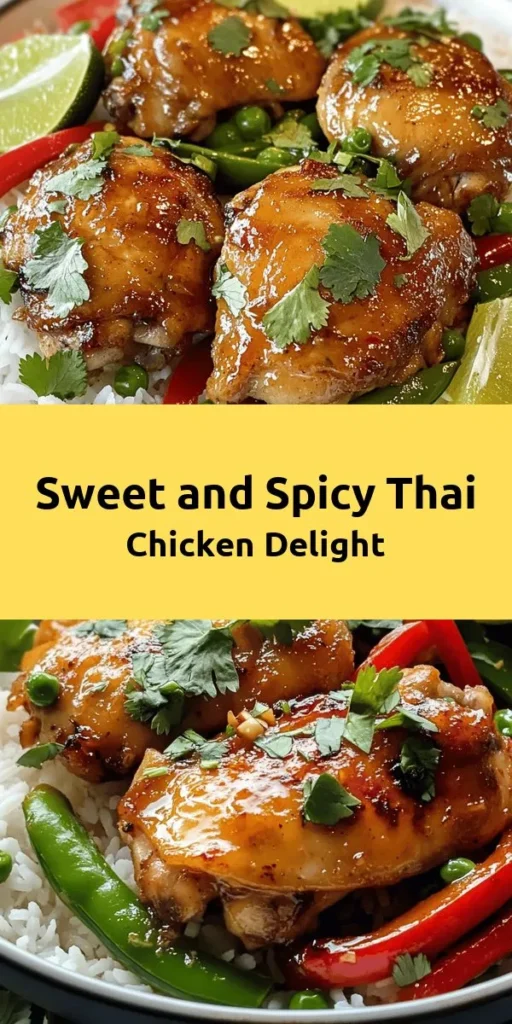 Indulge in the perfect balance of sweet and spicy with this Thai Chicken recipe! Featuring tender chicken thighs marinated in a delicious blend of soy sauce, honey, and sriracha, this dish is packed with flavor. Tossed with colorful bell peppers and crisp sugar snap peas, it's a feast for the eyes and palate. Served over fluffy jasmine rice and garnished with fresh cilantro and lime, it's a quick and satisfying meal the whole family will love!