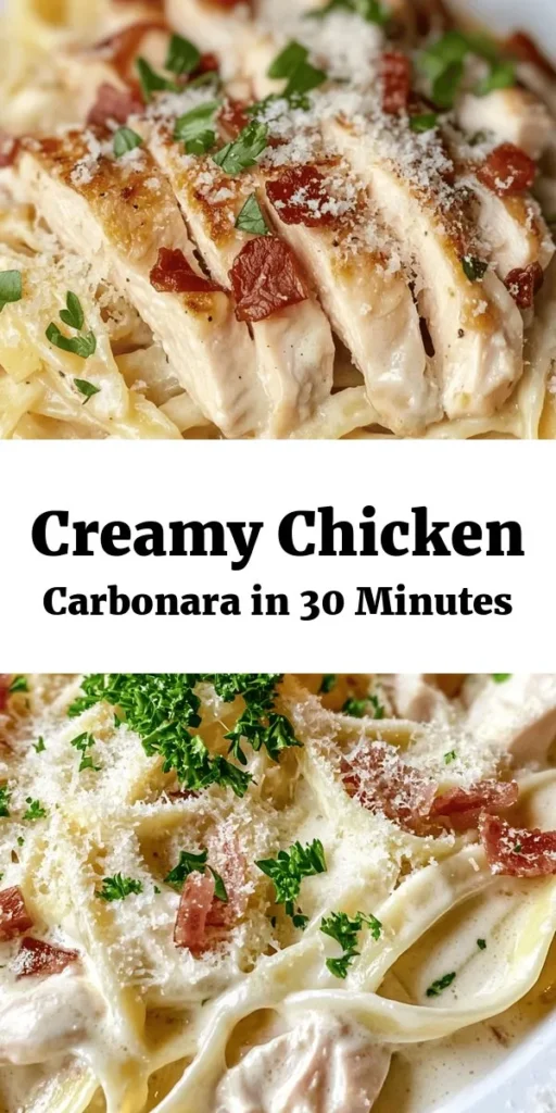 Indulge in the creamy goodness of this Best-Ever Chicken Carbonara! With tender chicken, crispy pancetta, and rich Parmesan, this dish is a comforting favorite. Made in just 30 minutes, it’s perfect for a weeknight dinner or a special occasion. Simply cook your pasta, sauté the chicken and pancetta, then create a luscious sauce with eggs and cheese. Garnish with fresh parsley for a delicious meal your family will love!