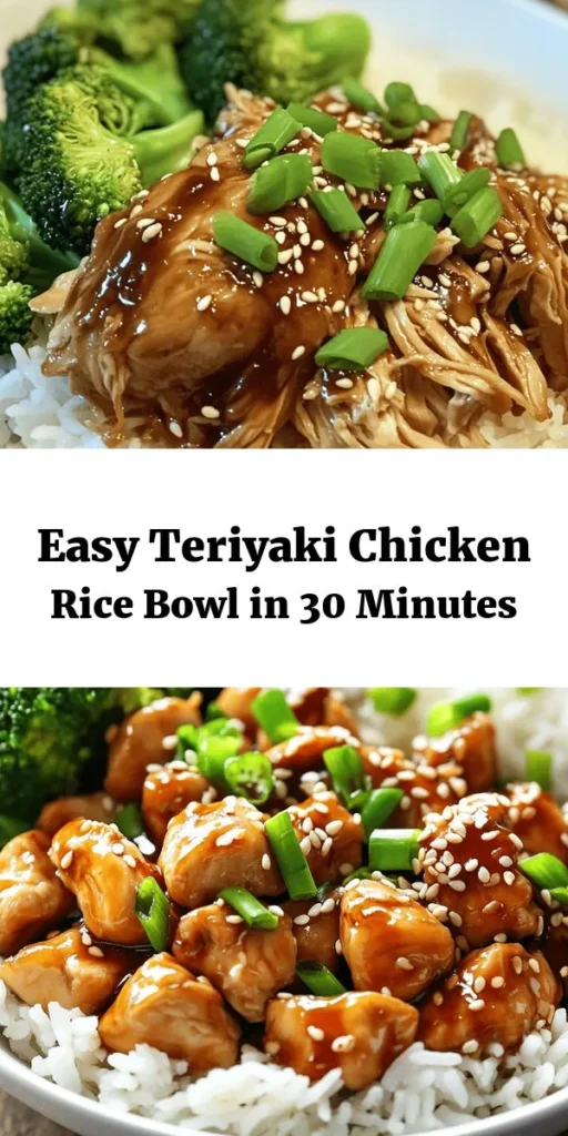 Indulge in this delicious Teriyaki Chicken Rice Bowl, perfect for any meal! Tender chicken thighs are coated in a sweet and savory homemade teriyaki sauce and served over fluffy jasmine rice. With a simple prep of just 30 minutes, this dish is topped with fresh green onions and sesame seeds for added crunch. Feel free to add steamed broccoli or mixed veggies for a nutritious boost. Discover a delightful dinner option that’s sure to impress!