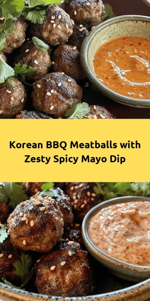 Get ready to elevate your snack game with these delicious Korean BBQ Meatballs! Made with juicy ground beef, aromatic spices, and herbs, these bite-sized delights are simple to whip up. Pair them with a spicy mayo dip for an irresistible flavor explosion. Whether you're hosting a party or just looking for a tasty treat, these meatballs are sure to impress. Serve warm and watch them disappear! Perfect for sharing or enjoying on your own.