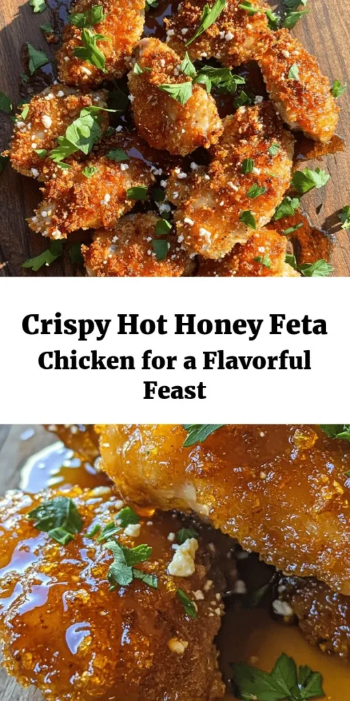 Savor the perfect blend of flavors with this Crispy Hot Honey Feta Chicken recipe! Tender chicken thighs are seasoned to perfection, breaded with a crispy panko and feta coating, and drizzled with sweet and spicy hot honey. It's a mouthwatering dish that's easy to make and sure to impress at your dinner table. Ready in just 40 minutes, this recipe serves 4 and is perfect for any occasion. Don’t forget to garnish with parsley for a pop of color! 🍯🐔