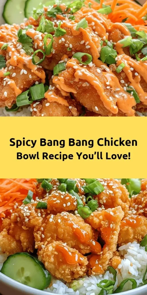 Get ready for a flavor explosion with this Bang Bang Chicken Bowl! Juicy, crispy chicken thighs coated in a crunchy cornstarch mix are paired with creamy homemade Bang Bang sauce. Served over fluffy jasmine rice and topped with fresh veggies like shredded carrots, cucumbers, and romaine lettuce, this dish is both satisfying and delicious. Perfect for dinner or meal prep, it's a crowd-pleaser you won't want to miss. Enjoy every bite!