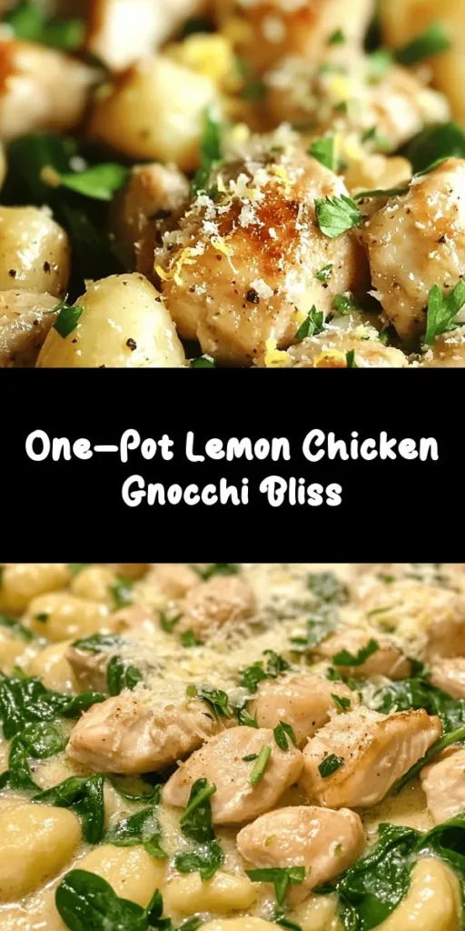 Discover the deliciousness of One-Pot Lemon Chicken Gnocchi Delight! This easy recipe combines tender chicken thighs, pillowy gnocchi, and fresh spinach in a creamy lemon sauce. Perfect for busy weeknights, this dish brings flavor and comfort to your dinner table in just 30 minutes. With simple ingredients and minimal cleanup, your family will love this hearty meal. Try it today for a burst of brightness in every bite!