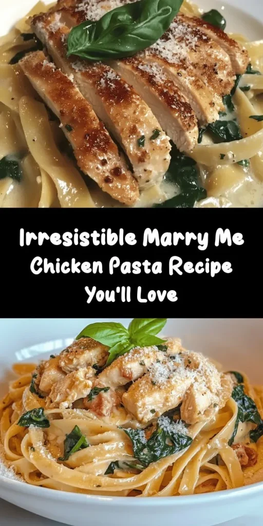 Indulge in this creamy Marry Me Chicken Pasta that’s sure to impress at dinner! Featuring succulent chicken breasts, garlic, and a rich parmesan sauce, this dish comes together in just 30 minutes. Tossed with fettuccine and baby spinach, it's got all the flavors to make anyone fall in love. Perfect for date night or a cozy family meal, serve it with fresh basil and extra parmesan. Try it tonight and let your taste buds dance!