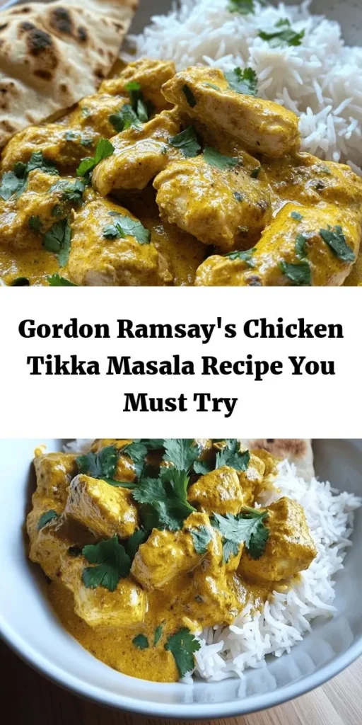 Discover the mouthwatering flavors of Gordon Ramsay’s Authentic Chicken Tikka Masala! This delectable dish features tender chicken marinated in yogurt and spices, simmered in a rich, creamy coconut sauce. Perfect for a cozy dinner, serve it with fluffy basmati rice or warm naan for an unforgettable meal. With easy-to-follow steps and a total time of just one hour, this recipe brings restaurant-quality taste right to your kitchen. Get ready to impress!