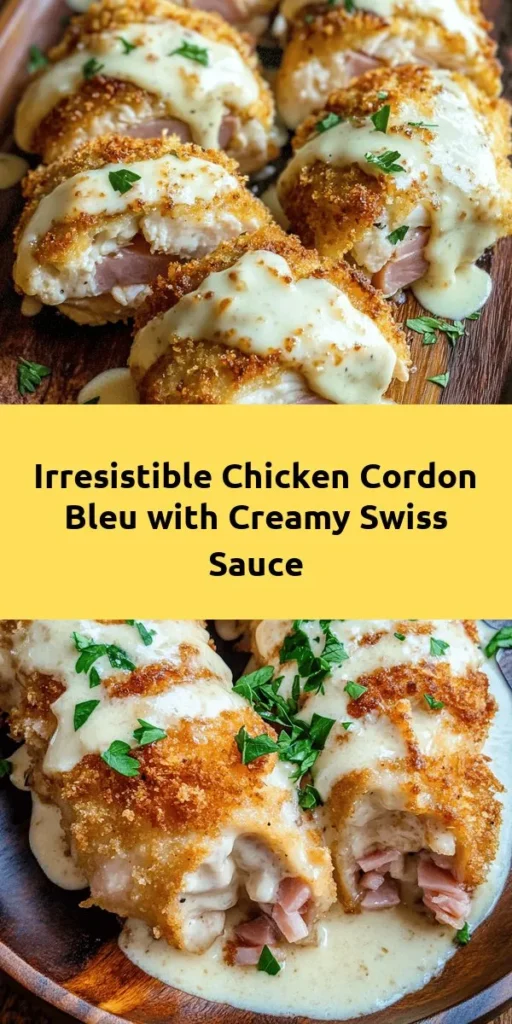 Indulge in the ultimate comfort food with this delicious Chicken Cordon Bleu, featuring tender chicken rolled with rich ham and Swiss cheese, all topped with a creamy Swiss cheese sauce! This easy-to-follow recipe combines the crunch of panko breadcrumbs with a buttery, cheesy sauce that melts in your mouth. Perfect for a family dinner or a special occasion, this dish is sure to impress. Get ready to savor each bite and enjoy cooking!