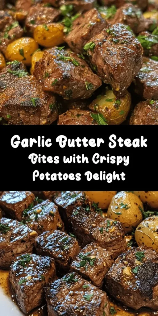 Indulge in these delicious Garlic Butter Steak Bites and Potatoes! Perfect for a weeknight dinner, this easy recipe combines perfectly seared sirloin steak with tender baby potatoes, all tossed in a rich garlic butter sauce. With just 30 minutes of prep time, you'll have a mouthwatering meal that's packed with flavor. Garnish with fresh parsley and enjoy this savory dish any night of the week. Simple, satisfying, and utterly irresistible!