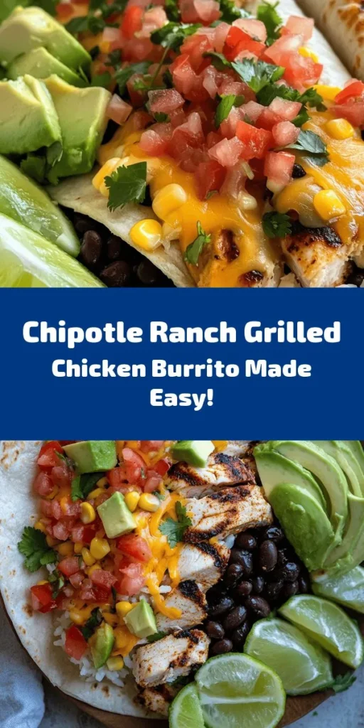 Get ready for a delicious twist on a classic with this Easy Chipotle Ranch Grilled Chicken Burrito! Packed with shredded chicken, zesty chipotle ranch dressing, black beans, corn, cheddar cheese, and fresh pico de gallo, this burrito is a flavor powerhouse. Perfect for a quick meal, it’s easy to assemble and can be grilled for that extra crunch. Enjoy with avocado slices and lime wedges for a fresh finish! Perfect for any night of the week!