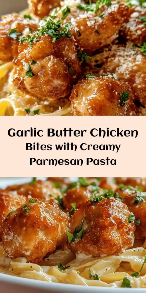Indulge in these Garlic Butter Chicken Bites paired with Savory Creamy Parmesan Pasta for a deliciously comforting meal! In just 30 minutes, you'll have tender chicken coated in rich garlic butter, served over creamy fettuccine that's bursting with flavor from Parmesan and a hint of garlic. Perfect for weeknight dinners or impressing guests, this dish is quick, easy, and utterly satisfying. Don't forget the fresh parsley for the finishing touch!
