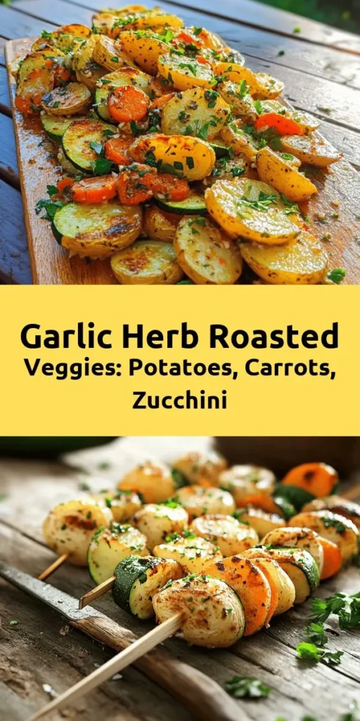 Discover the deliciousness of Garlic Herb Roasted Potatoes, Carrots, and Zucchini! This easy recipe combines tender baby potatoes, sweet carrots, and fresh zucchini, all roasted to perfection with a fragrant mix of garlic and herbs. It's a colorful side dish that's perfect for any meal. Ready in just 45 minutes, it’s the ideal way to enjoy veggies. Follow these simple steps and impress your family with this flavorful dish!