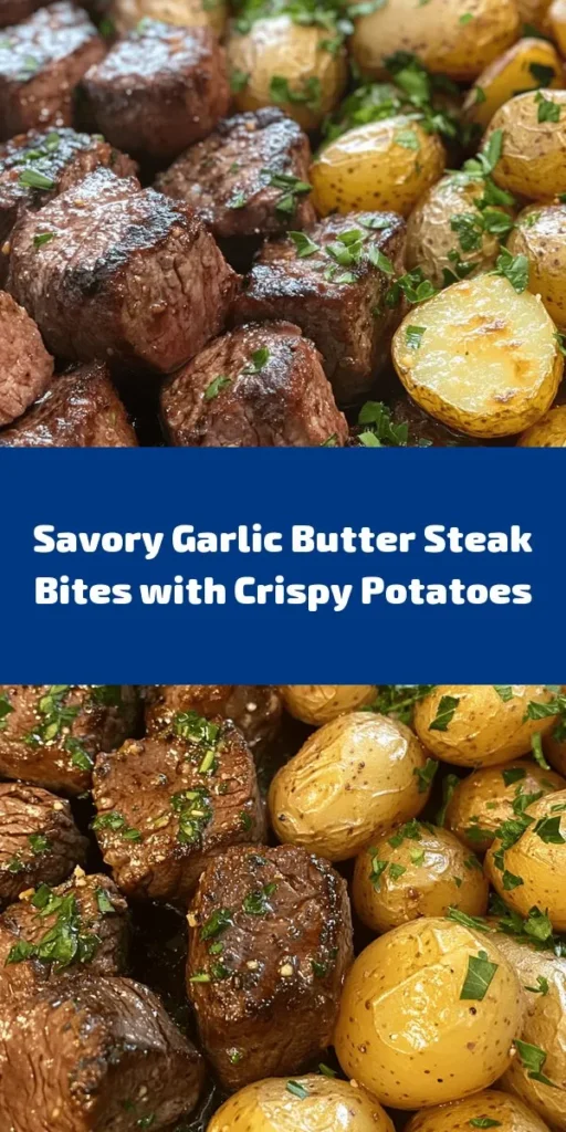 Savor the scrumptiousness of Garlic Butter Steak Bites and Potatoes! This quick and delicious recipe features tender sirloin steak and golden baby potatoes, all tossed in a mouthwatering garlic butter sauce with fresh herbs. Perfect for a weeknight dinner, this meal is easy to prepare in just 40 minutes and serves four. Your taste buds will thank you! Don't forget to garnish with fresh parsley for that pop of color. Happy cooking!