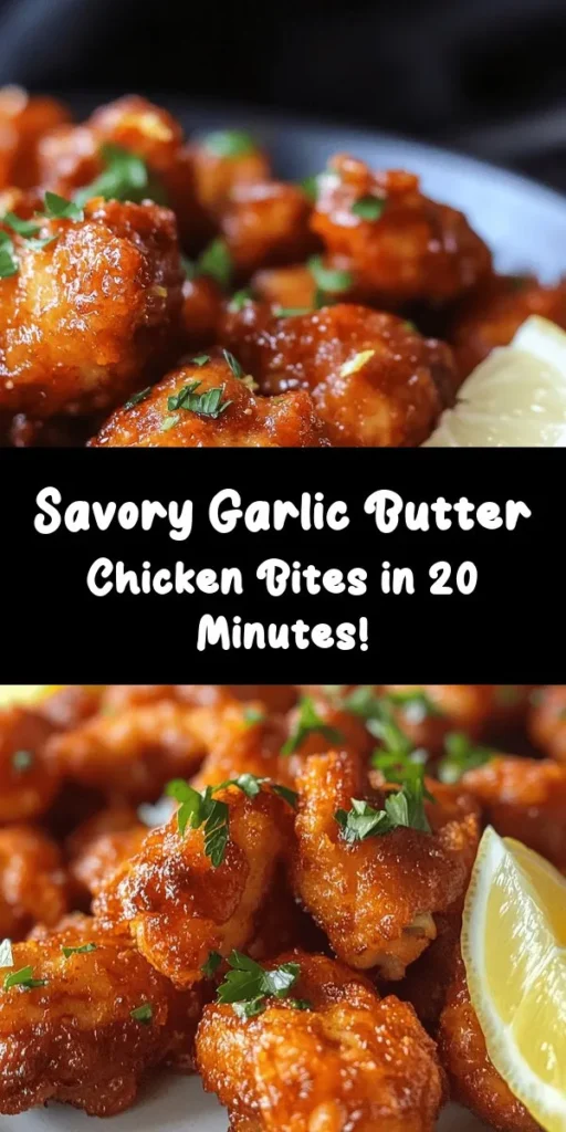 Savor the flavors of Garlic Butter Chicken Bites in just 20 minutes! This easy recipe features tender chicken pieces cooked in a rich garlic butter sauce, seasoned with Italian herbs and smoked paprika. Finished with a zesty kick from lemon and garnished with fresh parsley, these bite-sized delights are perfect for a quick dinner or a tasty appetizer. Add a pinch of red pepper flakes for an extra heat boost! Enjoy this delicious dish that everyone will love!
