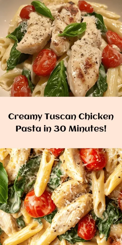 Indulge in this creamy Tuscan Chicken Pasta Delight that's sure to impress! With tender chicken, cherry tomatoes, and fresh spinach all wrapped in a luscious Parmesan sauce, this dish is as delicious as it is easy to make. Ready in just 30 minutes, it’s perfect for busy weeknights or a special family dinner. Garnish with fresh basil for an extra touch of flavor. Dive into a plateful of Italian comfort tonight!