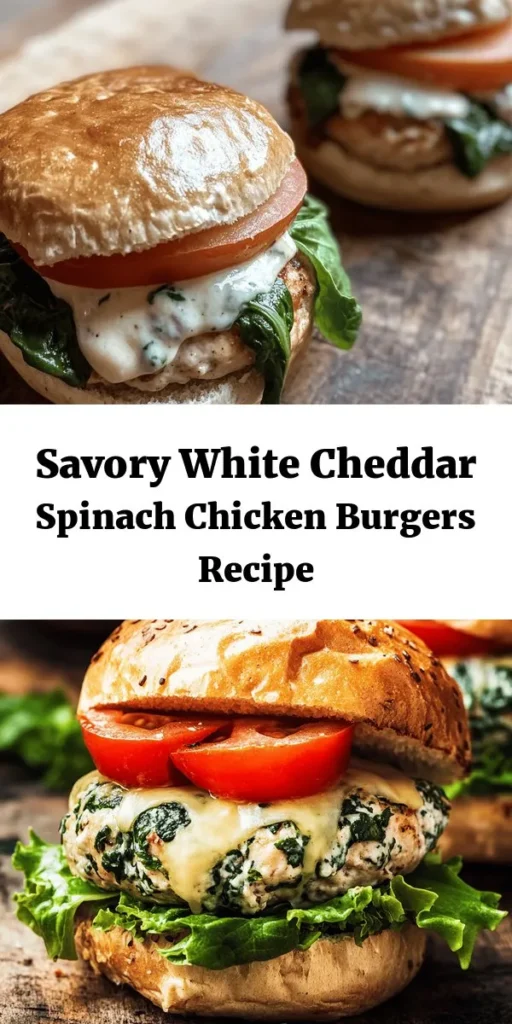 Savor the deliciousness of homemade White Cheddar and Spinach Chicken Burgers! These juicy patties are made with ground chicken, fresh spinach, and creamy white cheddar cheese, all perfectly seasoned for a flavor-packed meal. Easily whip them up in just 30 minutes for a weeknight dinner that’s nutritious and satisfying. Top with fresh tomatoes, crisp lettuce, and your favorite aioli to elevate your burger game. Perfect for grilling or a cozy night in, this recipe serves 4 and will quickly become a family favorite!