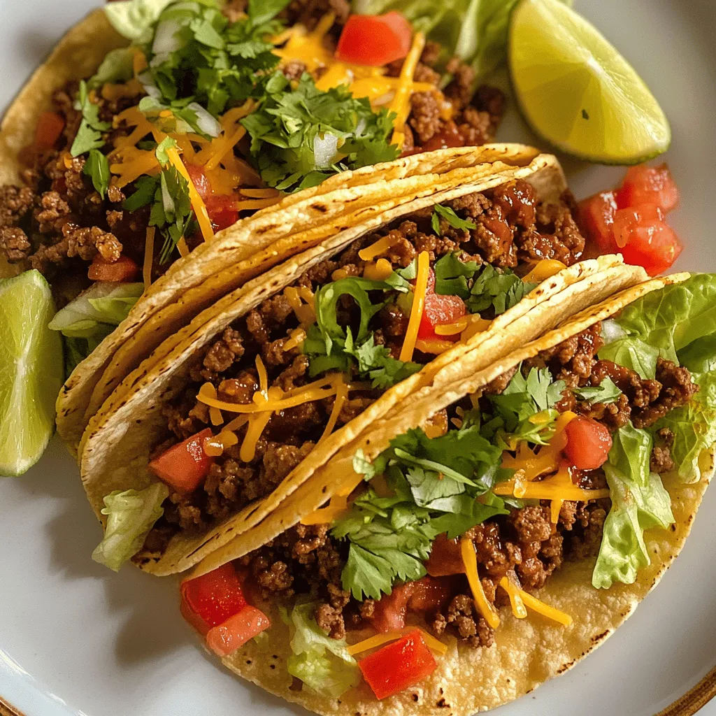 At the heart of these tacos is ground beef, chosen for its rich flavor and satisfying texture. Ground beef is a popular choice for taco fillings due to its ability to absorb seasonings and sauces, making it a versatile option. The fat content in ground beef contributes to its juiciness, ensuring that each bite is flavorful and moist. For health-conscious cooks or those seeking alternatives, ground turkey or plant-based meat substitutes can be excellent choices. Both options provide a lighter profile while still delivering a hearty taco experience.