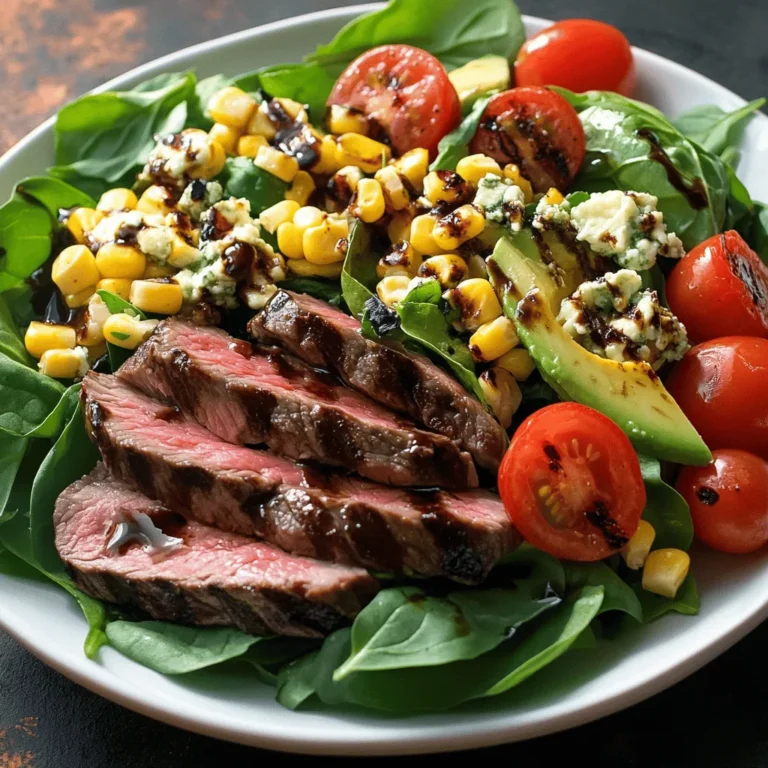 If you're searching for a dish that perfectly balances savory, tangy, and refreshing flavors, look no further than the Balsamic Steak Gorgonzola Salad with Grilled Corn. This salad is not just a feast for the eyes; it’s a harmonious blend of textures and tastes that will leave your taste buds dancing. Juicy flank steak, crumbly Gorgonzola cheese, sweet grilled corn, and fresh mixed greens come together in a way that is both satisfying and nourishing.
