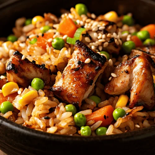 The art of cooking is a journey that invites us to explore flavors, techniques, and cultural traditions. One dish that beautifully encapsulates this adventure is Savory Japanese BBQ Chicken Fried Rice. This recipe is not just a meal; it’s an experience that brings together the rich umami flavors of Japanese cuisine with the comforting familiarity of fried rice. In an age where fusion cooking reigns supreme, this dish stands out as a testament to the harmonious blend of culinary influences. It combines the smoky, sweet taste of grilled chicken marinated in traditional Japanese seasonings with the satisfying texture of perfectly cooked rice.