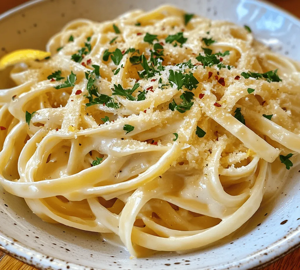 If you're on the lookout for a dish that combines simplicity, comfort, and exquisite flavor, look no further than <strong>Garlic Parmesan Pasta Delight</strong>. This creamy pasta dish is not only a delight for the taste buds, but it’s also incredibly easy to prepare, making it a perfect option for both busy weeknights and special gatherings. The rich, velvety texture of the sauce, paired with the robust flavors of garlic and Parmesan cheese, makes this pasta dish a crowd-pleaser that appeals to a wide range of tastes.” /></p>
</p>
<h3>Nutritional Aspects of Garlic Parmesan Pasta Delight</h3>
</p>
<p>When it comes to enjoying a comforting bowl of Garlic Parmesan Pasta Delight, understanding the nutritional profile can help you appreciate this dish even more. This pasta dish, while indulgent, manages to strike a balance among carbohydrates, fats, and proteins, making it a satisfying meal option.</p>
</p>
<p><strong>Calories and Macronutrients</strong></p>
<p>A typical serving of Garlic Parmesan Pasta Delight contains approximately 500 calories. The macronutrient breakdown is as follows:</p>
<p>– <strong>Carbohydrates</strong>: About 70 grams, primarily from the pasta, which provides a quick source of energy.</p>
<p>– <strong>Fats</strong>: Roughly 20 grams, largely contributed by the creamy sauce and cheese, offering richness and flavor.</p>
<p>– <strong>Proteins</strong>: Approximately 15 grams, mainly from the cheese and any added proteins.</p>
</p>
<p>While this dish is relatively high in calories due to its creamy nature, it’s essential to enjoy it in moderation. Dishes rich in cream, cheese, and butter can be heavy, so savoring a smaller portion can help keep the meal balanced.</p>
</p>
<p><strong>Health Benefits</strong></p>
<p>Aside from being delicious, Garlic Parmesan Pasta Delight has several health benefits. Garlic, the star ingredient, is known for its potential health properties, including:</p>
<p>– <strong>Antioxidant Effects</strong>: Garlic contains compounds that may help reduce oxidative stress in the body.</p>
<p>– <strong>Heart Health</strong>: Regular consumption of garlic may contribute to lower blood pressure and cholesterol levels.</p>
<p>– <strong>Digestive Aid</strong>: Garlic can promote good gut health due to its prebiotic properties.</p>
</p>
<p>The pasta provides essential carbohydrates that fuel your body, making it an excellent source of energy for those on the go. However, for those monitoring their caloric intake, consider pairing smaller portions with a side salad to balance out the meal.</p>
</p>
<h3>Serving Suggestions</h3>
</p>
<p>To elevate your Garlic Parmesan Pasta Delight experience, consider pairing it with complementary dishes and beverages. Here are some suggestions to enhance your meal:</p>
</p>
<p><strong>Suggested Side Dishes</strong></p>
<p>1. <strong>Simple Green Salad</strong>: A fresh salad made with mixed greens, cherry tomatoes, and a light vinaigrette offers a refreshing contrast to the creamy pasta. The crunchiness of the salad will provide a pleasant textural balance.</p>
<p>2. <strong>Garlic Bread</strong>: Nothing pairs better with pasta than a slice of warm, toasted garlic bread. The buttery, garlicky flavors mirror those in the pasta, making for a cohesive dining experience.</p>
<p>3. <strong>Roasted Vegetables</strong>: Consider serving roasted seasonal vegetables like zucchini, bell peppers, or asparagus. Their natural sweetness and charred flavors will complement the richness of the pasta.</p>
</p>
<p><strong>Beverage Pairings</strong></p>
<p>1. <strong>Wine</strong>: A crisp white wine, such as Pinot Grigio or Sauvignon Blanc, works beautifully with the creamy garlic sauce, enhancing the overall flavor profile of the dish.</p>
<p>2. <strong>Non-Alcoholic Drinks</strong>: For a non-alcoholic option, try sparkling water with a splash of lemon or a herbal iced tea. These will cleanse your palate and keep the meal light.</p>
</p>
<h3>Variations and Adaptations</h3>
</p>
<p>One of the beauties of Garlic Parmesan Pasta Delight is its versatility. Depending on your dietary preferences or what you have on hand, consider these variations and adaptations:</p>
</p>
<p><strong>Vegetarian Options</strong></p>
<p>– <strong>Add Vegetables</strong>: Incorporating vegetables like spinach, broccoli, or mushrooms can enhance the nutritional value and add texture. Sauté them briefly before mixing them into the pasta for a deeper flavor.</p>
<p>– <strong>Creamy Spinach</strong>: For an extra touch, consider adding a creamy spinach mixture to the dish, providing both color and additional health benefits.</p>
</p>
<p><strong>Protein Additions</strong></p>
<p>– <strong>Chicken</strong>: Grilled or sautéed chicken strips can turn this dish into a heartier meal. The added protein will make it more filling and satisfying.</p>
<p>– <strong>Shrimp</strong>: Sautéed shrimp tossed into the pasta can create a delightful seafood twist, adding a touch of elegance to the dish.</p>
<p>– <strong>Plant-Based Proteins</strong>: For a vegetarian or vegan option, consider using chickpeas or tofu. Both will absorb the creamy flavors and provide a protein boost.</p>
</p>
<p><strong>Gluten-Free and Dairy-Free Alternatives</strong></p>
<p>– <strong>Gluten-Free Pasta</strong>: Many brands offer gluten-free pasta options made from rice, quinoa, or lentils, making this dish accessible for those with gluten sensitivities.</p>
<p>– <strong>Dairy-Free Options</strong>: Swap the Parmesan cheese with nutritional yeast or a dairy-free cheese alternative. Use coconut cream or a cashew-based cream for the sauce to maintain that creamy texture without the dairy.</p>
</p>
<h3>Sourcing High-Quality Ingredients</h3>
</p>
<p>The quality of ingredients can significantly impact the final dish. When preparing Garlic Parmesan Pasta Delight, consider the following tips for sourcing the best ingredients:</p>
</p>
<p><strong>Choosing Quality Pasta</strong></p>
<p>– <strong>Durum Wheat Pasta</strong>: Select pasta made from durum wheat for better texture and flavor. Look for brands that specify “100% durum wheat” on the label.</p>
<p>– <strong>Fresh Pasta</strong>: If available, fresh pasta is an excellent alternative to dried. Its texture and flavor can elevate your dish to new heights.</p>
</p>
<p><strong>Selecting Cheese</strong></p>
<p>– <strong>Freshly Grated Parmesan</strong>: Opt for whole blocks of Parmigiano-Reggiano and grate it yourself. Pre-grated cheese often contains additives that can affect flavor and melting quality.</p>
<p>– <strong>Aged Cheese</strong>: The aging process enhances flavor, so choose a cheese that has been aged for at least 12 months for a richer taste.</p>
</p>
<p><strong>Fresh Garlic and Herbs</strong></p>
<p>– <strong>Garlic</strong>: Opt for fresh garlic bulbs rather than pre-minced varieties. Fresh garlic has a more intense flavor and aroma that will make your dish stand out.</p>
<p>– <strong>Herbs</strong>: If using herbs like parsley or basil, choose fresh over dried. Fresh herbs provide a vibrant flavor and garnish that dried herbs cannot replicate.</p>
</p>
<h3>Storage and Reheating Tips</h3>
</p>
<p>If you find yourself with leftovers of Garlic Parmesan Pasta Delight, proper storage and reheating techniques can help maintain its deliciousness.</p>
</p>
<p><strong>Best Storage Practices</strong></p>
<p>– <strong>Containers</strong>: Store leftovers in airtight containers to prevent moisture loss and keep the flavors intact. Glass containers are a great option as they do not retain odors and are easy to clean.</p>
<p>– <strong>Refrigeration</strong>: Ensure the pasta is cooled to room temperature before sealing it in the container to avoid condensation, which can lead to sogginess.</p>
</p>
<p><strong>Reheating Techniques</strong></p>
<p>– <strong>Stovetop Method</strong>: To reheat, add a splash of milk or vegetable broth to the pasta in a skillet over low heat. Stir frequently until heated through, ensuring the creaminess is preserved.</p>
<p>– <strong>Microwave Method</strong>: If using a microwave, place the pasta in a microwave-safe dish and add a small amount of liquid. Cover with a damp paper towel and heat in 30-second intervals, stirring in between to promote even heating.</p>
</p>
<h3>Conclusion</h3>
</p>
<p>Garlic Parmesan Pasta Delight is a delightful dish that encapsulates comfort and elegance in a single bowl. Its creamy texture, rich flavors, and adaptability make it a favorite among home cooks and food lovers alike. Whether enjoyed as a simple weeknight dinner or dressed up for a special occasion, this recipe is sure to impress.</p>
</p>
<p>With its balance of carbohydrates, proteins, and fats, and the option for various adaptations, Garlic Parmesan Pasta Delight can cater to many dietary preferences and occasions. Remember to source high-quality ingredients for the best results and practice moderation when indulging in creamy dishes. As you enjoy this culinary creation, whether paired with a crisp salad or a glass of wine, you’ll find that it can easily become a staple in your meal rotation. Happy cooking!</p>
<div id=