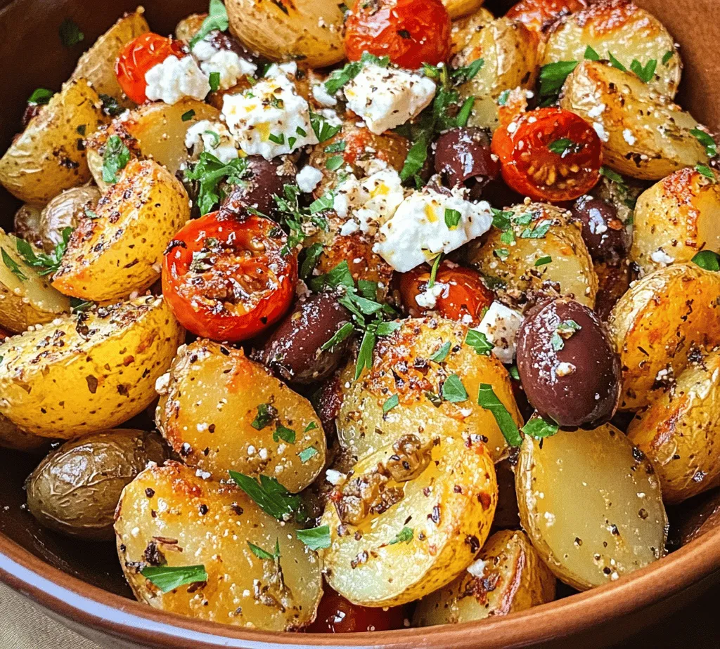 Greek cuisine is celebrated worldwide for its vibrant flavors, fresh ingredients, and healthy Mediterranean diet. Characterized by the use of olive oil, aromatic herbs, and a variety of vegetables, Greek dishes often reflect the rich cultural heritage of Greece, combining tradition with culinary innovation. Among these culinary gems, <strong>Greek Feta Roast Potatoes</strong> stand out as a delightful side dish that can elevate any meal.” /></p>
</p>
<h3>Importance of Oven Temperature for Roasting</h3>
</p>
<p>Roasting is both an art and a science, and the temperature at which you roast can significantly affect the outcome of your dish. For our Greek Feta Roast Potatoes, preheating your oven to 425°F (220°C) is crucial. This high temperature allows the potatoes to develop a crispy exterior while remaining tender and fluffy inside. Proper oven temperature ensures even cooking and enhances the caramelization process, which is essential for flavor development. If the oven is too cool, the potatoes will steam rather than roast, resulting in a less desirable texture.</p>
</p>
<h3>Preparing the Potatoes</h3>
</p>
<p>Selecting the right potatoes is the first step to achieving the perfect roast. For this recipe, waxy potatoes like baby Yukon Gold or red potatoes work best, as they hold their shape during cooking. Begin by washing the potatoes thoroughly to remove dirt, then peel them if preferred. Cut the potatoes into evenly sized chunks, approximately 1 to 1.5 inches. This uniformity ensures they cook at the same rate, contributing to an evenly roasted result.</p>
</p>
<h3>Detailed Instructions for Seasoning and Coating</h3>
</p>
<p>Once your potatoes are cut, place them in a large mixing bowl. Drizzle with olive oil—about 3 tablespoons should suffice for 2 pounds of potatoes. The olive oil not only prevents sticking but also aids in achieving that golden, crispy finish. Season generously with salt and freshly ground black pepper. You can also enhance the flavor profile by adding garlic powder, onion powder, or even a pinch of smoked paprika for a subtle smoky flavor.</p>
</p>
<p>Toss the potatoes well to ensure each piece is coated in oil and seasoning. For an extra layer of flavor, consider adding fresh herbs like rosemary or thyme at this stage. These herbs will infuse the potatoes with an aromatic essence that compliments the feta cheese beautifully.</p>
</p>
<h3>Tips for Achieving the Best Texture</h3>
</p>
<p>To achieve the desired texture of crispy outside and fluffy inside, it’s essential to parboil the potatoes before roasting. Bring a large pot of salted water to a boil, then add the cut potatoes. Boil for about 10 minutes until they are just tender but not fully cooked. Drain them in a colander and allow them to steam dry for a few minutes. This step removes excess moisture, which is vital for that crispy finish when they hit the hot oven.</p>
</p>
<p>After parboiling, return the potatoes to the mixing bowl and toss them gently. You can use a fork to roughen up the edges slightly; this will create more surface area for crisping during roasting.</p>
</p>
<h3>Roasting Process</h3>
</p>
<p>When it comes to roasting these Greek Feta Roast Potatoes, spreading them in a single layer on a baking sheet is essential. This ensures that each potato piece has enough space for airflow, which is crucial for achieving that golden-brown color. If the potatoes are too crowded, they may steam instead of roast, leading to soggy results.</p>
</p>
<p>Place the baking sheet in the preheated oven and roast the potatoes for about 30-35 minutes. Halfway through, give them a good shake or turn them over with a spatula to promote even browning. The desired doneness is when the potatoes are crispy and golden on the outside while soft and fluffy on the inside.</p>
</p>
<h3>Adding Feta and Tomatoes</h3>
</p>
<p>As the potatoes roast, it’s time to prepare the feta and tomatoes. Use a block of high-quality feta cheese for the best results. Crumble the feta into large chunks, as smaller pieces may melt away during roasting. For the tomatoes, cherry or grape tomatoes work perfectly; their sweetness balances the salty feta. Halve the tomatoes to encourage caramelization.</p>
</p>
<p>After the initial roasting time, carefully remove the baking sheet from the oven. Sprinkle the crumbled feta and halved tomatoes evenly over the potatoes. This layering technique allows the feta to soften and melt slightly while the tomatoes burst with flavor as they roast. Return the baking sheet to the oven for an additional 10-15 minutes until the feta is warmed through and the tomatoes are blistered and juicy.</p>
</p>
<h3>Finishing Touches</h3>
</p>
<p>Garnishing is often the key to elevating a dish from ordinary to extraordinary. Once out of the oven, sprinkle the roasted potatoes with sliced black or green olives, fresh chopped parsley, and a generous squeeze of lemon juice. The olives add a briny depth, while the parsley provides freshness and color. The lemon juice brightens the overall dish, enhancing the flavors and providing a zesty contrast to the richness of the feta.</p>
</p>
<h3>Serving Suggestions</h3>
</p>
<p>Greek Feta Roast Potatoes are incredibly versatile and can be served alongside a variety of main courses. They pair wonderfully with grilled meats like lamb chops, chicken skewers, or fish. The Mediterranean flavors complement the charred notes of grilled dishes, making for a harmonious meal.</p>
</p>
<p>For a more extensive Mediterranean platter, consider serving these potatoes with tzatziki, hummus, and pita bread. This combination creates a delightful sharing spread ideal for gatherings or casual dinners.</p>
</p>
<p>If you find yourself with leftovers, there are several creative ways to enjoy them. You can mash them into a flavorful potato salad with a dollop of mayonnaise or Greek yogurt, or toss them into a frittata for a hearty breakfast option. Their flavor intensifies when repurposed, making them a delightful addition to any meal.</p>
</p>
<h3>Nutritional Information</h3>
</p>
<p>Understanding the nutritional value of your meals is essential for a balanced diet. A serving of Greek Feta Roast Potatoes (approximately 1 cup) contains about 220 calories, with 10 grams of fat, 30 grams of carbohydrates, and 5 grams of protein. They also provide a good source of dietary fiber, vitamins C and B6, and potassium.</p>
</p>
<p>The health benefits of the key ingredients are notable. Potatoes are rich in potassium, which is vital for heart health and proper muscle function. Olive oil is packed with monounsaturated fats, contributing to heart health and offering anti-inflammatory properties. Feta cheese, while rich in flavor, is lower in fat compared to many other cheeses, making it a healthier choice to enhance your dishes.</p>
</p>
<h3>Cultural Significance of Greek Feta Roast Potatoes</h3>
</p>
<p>Greek Feta Roast Potatoes are not just a delicious side dish; they hold cultural significance in traditional Greek cuisine. Potatoes are a staple in the Mediterranean diet, celebrated for their versatility and nutritional benefits. In Greece, roasted potatoes often accompany family meals, highlighting their role in communal dining and celebration.</p>
</p>
<p>This dish fits seamlessly into traditional Greek meals, often served alongside grilled meats or fresh seafood. Similar dishes, such as “Patates Plaki,” showcase the same love for roasted potatoes but with a focus on tomato sauce and herbs. By enjoying Greek Feta Roast Potatoes, you’re not only savoring a delicious dish but also experiencing a taste of Greek culture and culinary heritage.</p>
</p>
<h3>Conclusion</h3>
</p>
<p>Greek Feta Roast Potatoes are a delightful combination of flavors and textures that can elevate any meal. Their crispy exterior, creamy feta, and burst of sweet tomatoes make them irresistible. Not only are they delicious, but they also offer nutritional benefits that align with a balanced diet.</p>
</p>
<p>I encourage you to try this recipe and experience the flavors of Greece in your kitchen. Incorporating Mediterranean dishes like these into your everyday meals can provide a variety of tastes and health benefits. Whether for a family dinner or a festive gathering, Greek Feta Roast Potatoes are sure to impress and satisfy.</p>
<div id=