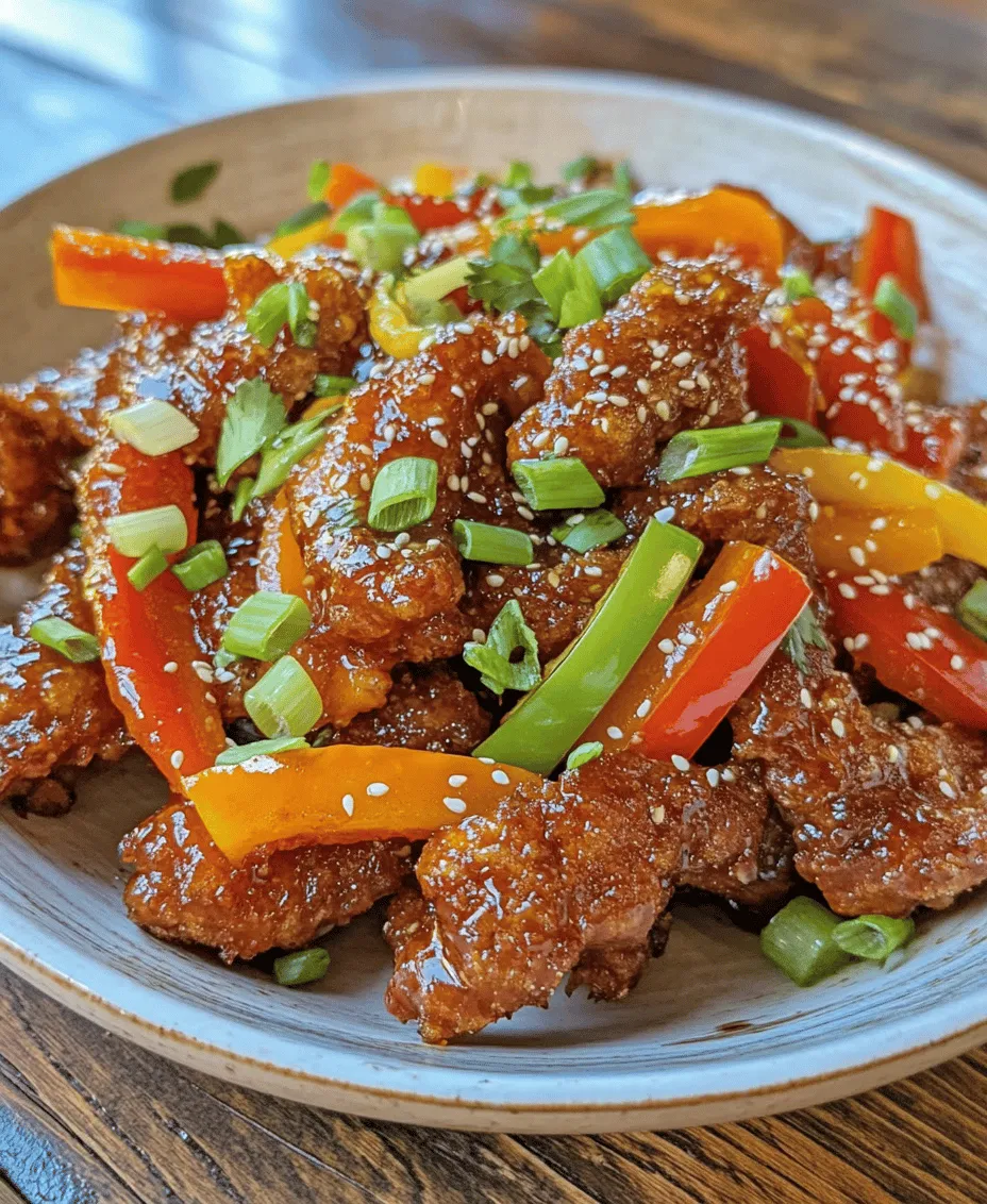 Crispy Chilli Beef Delight is a vibrant and flavorful dish that has made a significant mark in the world of Asian cuisine. This recipe combines the perfect balance of sweet and spicy flavors that tantalize the taste buds and satisfy any craving for something both hearty and exciting. The dish features thinly sliced flank steak that is fried to a delightful crispiness, enveloped in a glossy glaze that marries the heat of chilies with the sweetness of the sauce. Accompanied by colorful bell peppers and fresh green onions, this dish not only pleases the palate but also creates a visually appealing plate that is sure to impress.
