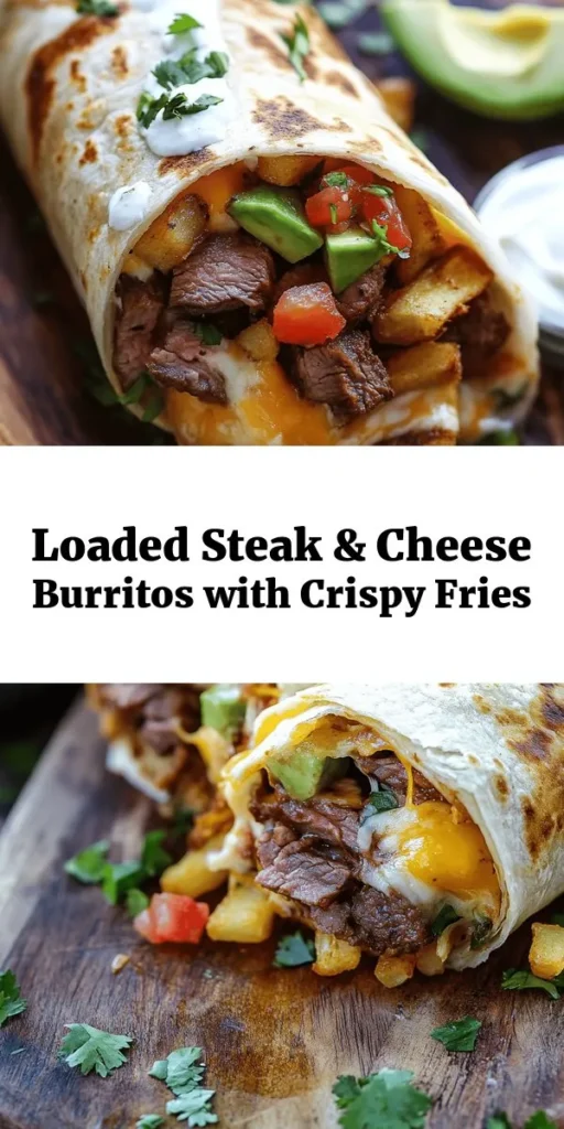 Indulge in these mouthwatering Steak & Cheese Dirty Fry Burritos that combine juicy flank steak, crispy French fries, and melted cheese all wrapped up in a delightful tortilla. Perfect for a hearty meal, they’re easy to make with ingredients like diced onions, bell peppers, and a touch of taco seasoning. Whether you grill them for a crispy finish or enjoy them as is, these burritos are a delicious twist on classic comfort food. Don't forget the sour cream, salsa, and optional avocado for extra flavor! Ideal for a satisfying dinner or a fun get-together with friends.