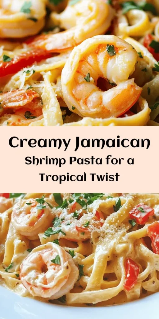 Dive into the flavors of the Caribbean with this easy Jamaican Shrimp Pasta recipe! Creamy and indulgent, this dish features fettuccine pasta tossed with succulent shrimp, vibrant bell peppers, and a rich combination of heavy cream and coconut milk. Seasoned to perfection with allspice and paprika, it's a delightful mix of spice and flavor. Perfect for a quick weeknight dinner or a special occasion, this recipe is sure to impress. Serve it garnished with fresh cilantro and Parmesan for a delicious finishing touch!