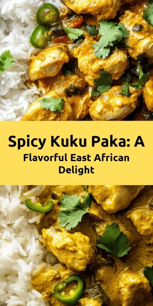 Discover the delightful flavors of Spicy East African Kuku Paka, a creamy coconut chicken dish that's sure to impress! With tender chicken simmered in coconut milk, aromatic spices, garlic, and ginger, this recipe is perfect for weeknight dinners or special occasions. Serve it over fluffy rice or with warm flatbreads for a complete meal. Garnish with fresh cilantro for a touch of color and flavor. Get ready for a culinary adventure! 🥥🍗✨