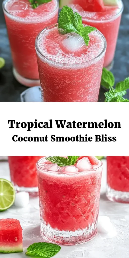 Cool down with this refreshing watermelon smoothie, perfect for warm days! Blending sweet seedless watermelon with hydrating coconut water creates a deliciously creamy treat. Add a banana for extra texture, a splash of lime for zing, and a touch of honey for sweetness. Garnished with fresh mint, this drink is not just tasty but also a feast for the eyes. Ready in just 10 minutes, it's an easy way to enjoy summer flavors. Perfect for two!