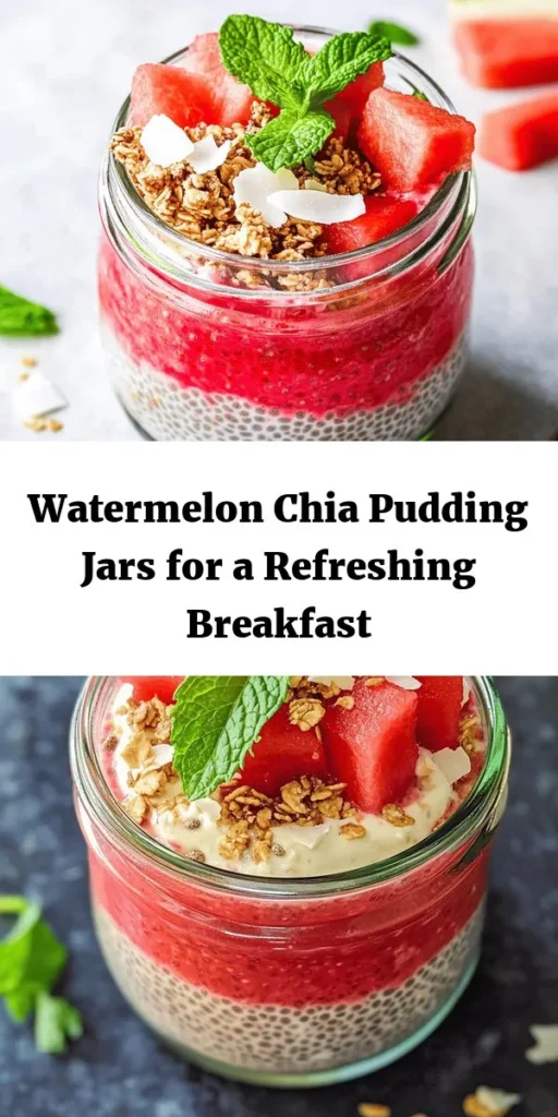 Start your day with a burst of freshness with this Watermelon Chia Pudding Breakfast Jar! Made with pureed watermelon, creamy coconut milk, and nutritious chia seeds, this delightful recipe is not only refreshing but also easy to prepare. Just mix your ingredients, let it chill, and layer with fresh watermelon and your favorite toppings. Perfect for a quick breakfast or a healthy snack, this vibrant jar is sure to brighten your morning! Enjoy the taste of summer any time of year!