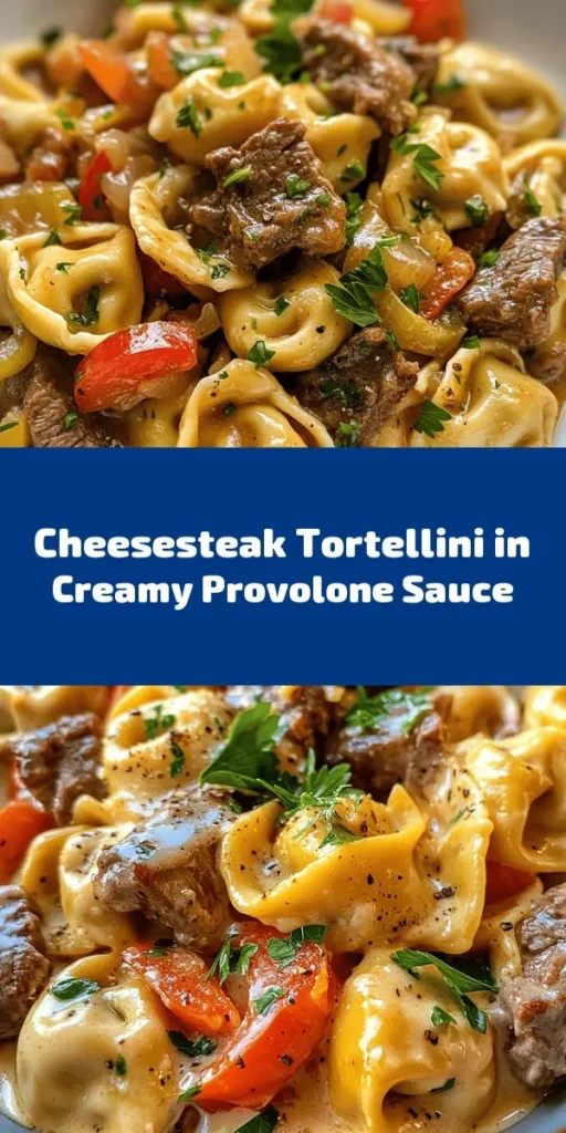 Elevate your dinner game with this delicious Cheesesteak Tortellini in Rich Provolone Sauce! This comforting dish combines tender cheese tortellini with perfectly sautéed steak, onions, and bell peppers, all enveloped in a creamy provolone sauce. Ready in just 40 minutes, it's perfect for busy weeknights or special occasions. Top with fresh parsley for a touch of color and enjoy a hearty meal that the whole family will love!