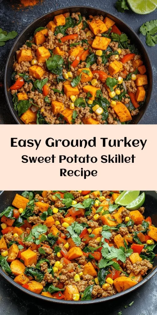 Discover a delicious and healthy Ground Turkey Sweet Potato Skillet that's perfect for busy weeknights! This one-pan meal combines lean ground turkey, tender sweet potatoes, and vibrant veggies like red bell pepper and spinach. Seasoned with paprika and cumin, it’s packed with flavor and nutrition. Ready in just 35 minutes, this dish is not only easy to make but also a crowd-pleaser. Top with fresh cilantro and a squeeze of lime for an extra zing!
