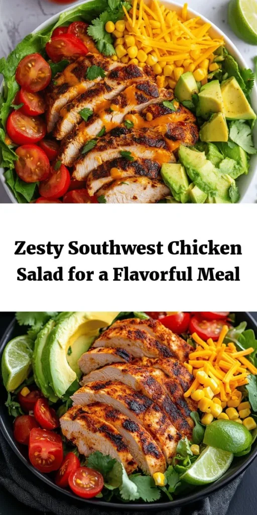 Elevate your meal prep with this Spicy Southwest Chicken Salad! Packed with vibrant flavors, tender grilled chicken, and a medley of fresh veggies, it’s a healthy and satisfying option for lunch or dinner. Seasoned to perfection with chili powder, cumin, and garlic, this salad is both spicy and refreshing. Top it off with avocado, black beans, and cheese for extra richness. Perfect for a quick 30-minute meal that serves four. Enjoy with lime wedges for a zesty finish!