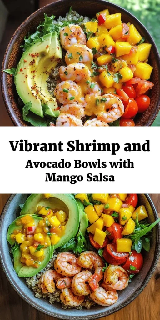 Dive into these delicious Shrimp and Avocado Bowls with Mango Salsa and Lime-Chili Sauce! Packed with fresh ingredients like juicy shrimp, creamy avocado, and zesty mango salsa, this dish bursts with flavor. It’s easy to make and perfect for a quick weeknight meal. With a base of quinoa or brown rice, topped with a tangy lime-chili sauce, each bowl is a healthy and vibrant option. Serve it up and enjoy a taste of the tropics!